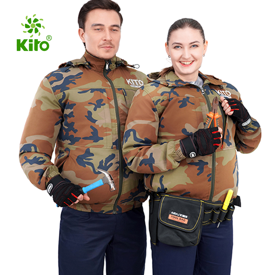 Bộ Áo Điều Hòa KITO Chính Hãng KT03, Pin 30.000mAh, Quạt 24V Màu Rằn ri vàng