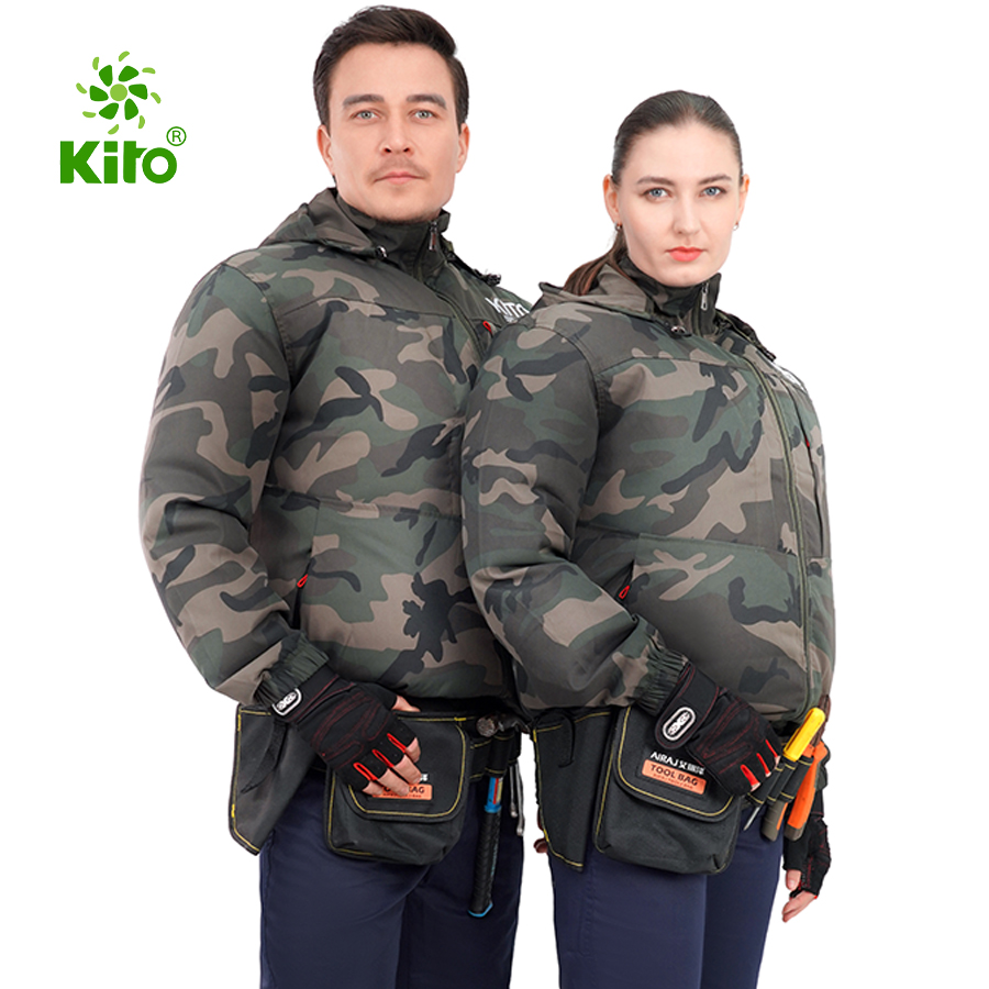Bộ Áo Điều Hòa KITO Chính Hãng KT03, Pin 30.000mAh, Quạt 24V Màu Rằn ri