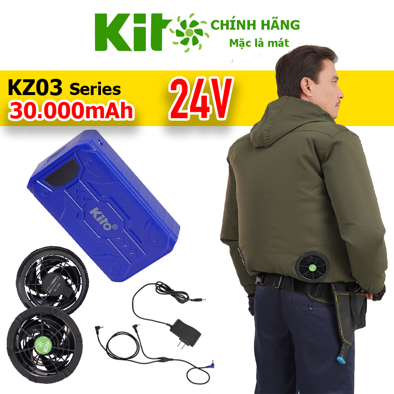 Bộ Áo Điều Hòa KITO KT03 Chính Hãng - Pin 30.000mAh, Quạt 24V, Màu Xanh Quân, BH 1 Năm